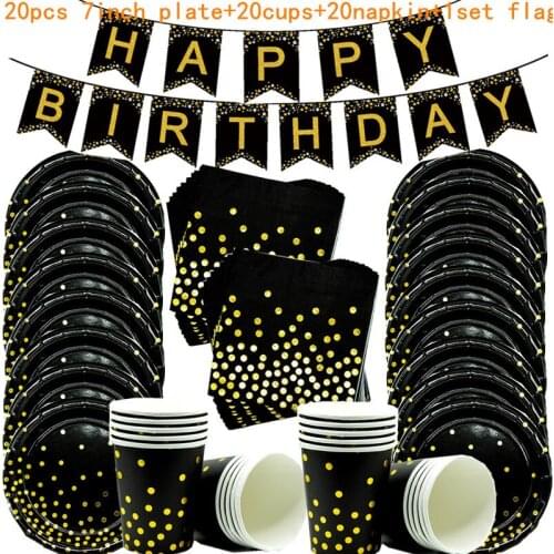 Black Gold Party Disposable Tableware Set 30 40 50 Years Happy Birthday Party Decorations Adult Anniversary Decorations Supplies
