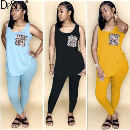 DPSDE 2020 summer women fashion sexy movement style sleeveless vest type top elastic long pants leopard grain two piece sets