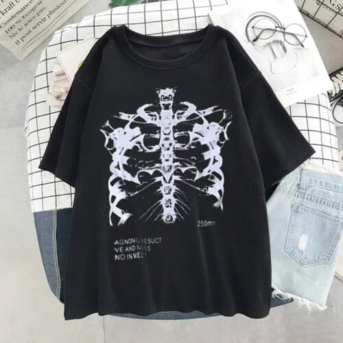 T-shirt Ladies Punk Top Summer Short Sleeve Streetwear T-shirt Femme Dark Skull Print vintage clothes tshirt album shirt diary