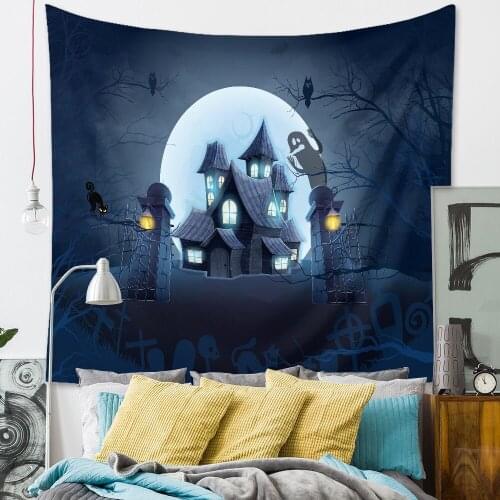 Halloween Wall Tapestry Decoration Witch Pumpkin Ghost Scary Pattern Printed Tapestry Party Banner Decors 150x130cm/200x150cm