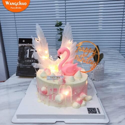 Kawaii Feather Cake Toppers Angel Wing Happy Birthday Cake Topper Baby Shower Kids Wedding & Engagement Cake Decoration Supplies