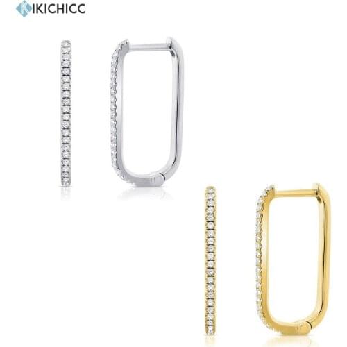 Kikichicc 925 Sterling Silver Oval Hoops 21mm Huggies Circle Square Ring Clips Loops Piercing Zircon CZ Pave Popular Jewelry