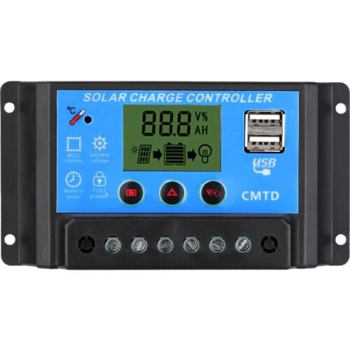10/20A 12V/24V Solar Charge Controller with LCD Display Auto Regulator Timer Solar Panel Battery Lighting Overload Protection