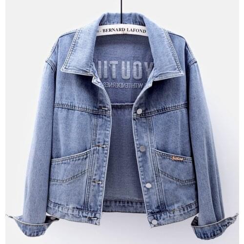 Womens spring jackets 2021 Denim Jackets Casual Short solid casual blue Cowboy jackets autumn Hole loose jean coats female