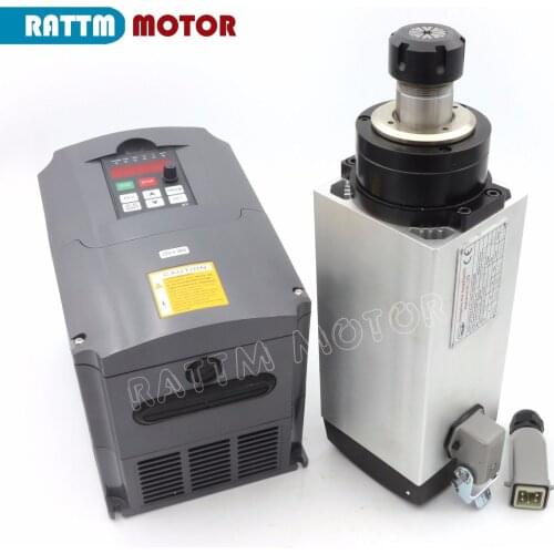 CNC Spindle Square 4KW 220V Air cooled Spindle motor ER25 18000rpm 4 bearing 300Hz wiht 3 Phase 4KW 220V VFD Inverter