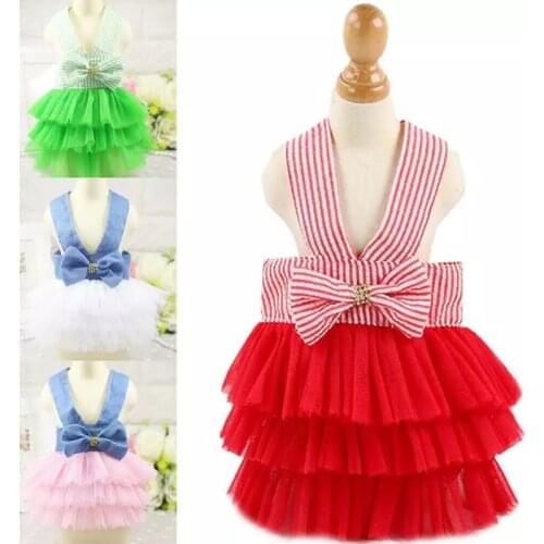 Summer Girl Dog Bowknot Dresses Clothes For Small Dogs Cats Skirt Pet Lace Princess Wedding Dress Suit for Chihuahua Yorkie Tutu