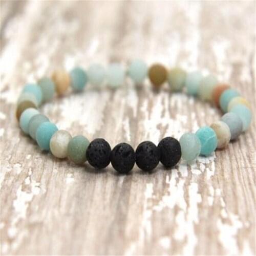 6mm Frosted Amazonium volcanic Gemstone Mala Bracelet Bless Gemstone Unisex Tibet silver