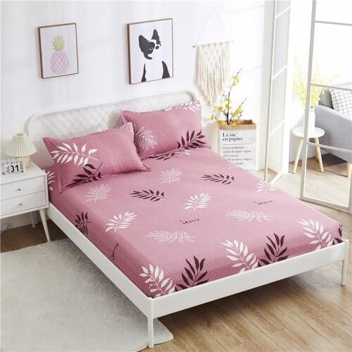 Leaves Print Mattress Cover for Bed Quilted Fitted Sheet for Single Double Bed XF861-15 (Support Dropshipping)