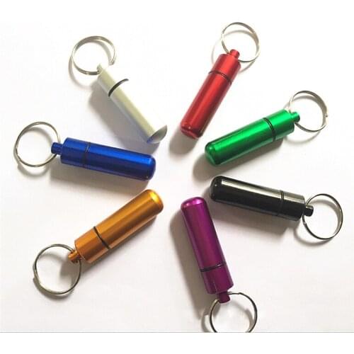 New 1pcs Waterproof Pill Box Key Chain Aluminum Case Bottle Drug Holder Keychain Keyring Container Organizer Pill Bottle
