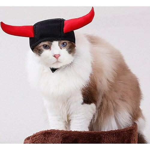 New pet headgear Funny Cute Pet Costume Cosplay Bull Horn Cap Hat for Cat Halloween Xmas Clothes Fancy Hat with Ears