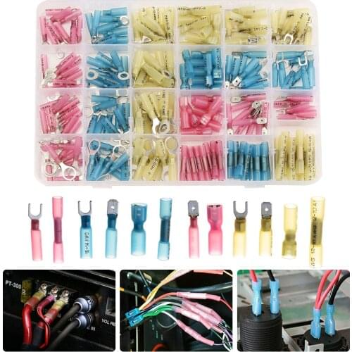480Pcs Crimp Wire Connector Terminal Insulated Electrical Heat Shrink Connector Fork Ring Shape Spade Terminals Kits