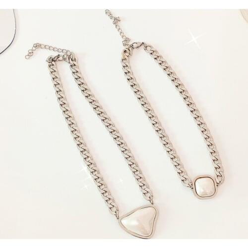 Origin Summer Fashion Faux Pearl Irregular Square Geometric Pendant Necklace for Women for Women Chunky Chain Necklace Jewelry