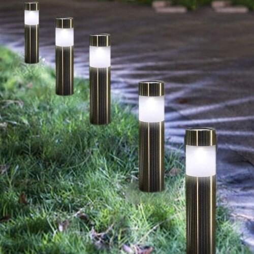 Outdoor Garden Solar Bollard Light Stainless Steel Landscape Lawn Lights Backyard Patio Fence Driveway Pathway Ground Lamps