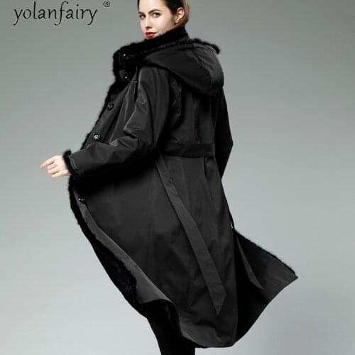 Parka Real Fur Coat Women Winter Jacket Hooded Rex Rabbit Fur Liner Woman Parkas Mink Fur Edge Long Abrigos Mujer Invierno 2020