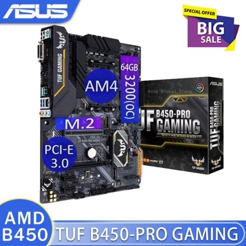 Socket AM4 Asus TUF B450-PRO GAMING Motherboard AMD Ryzen 64GB DDR4 PCI-E 3.0 M.2 USB3.1 Desktop B450 Placa-mãe AM4 Gaming ATX