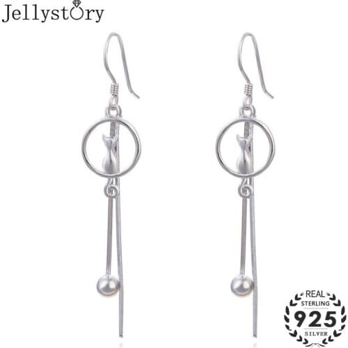 Jellystory trendy 925 sterling silver earrings cat shaped drop earrings korean style jewellery wedding party for women wholesale