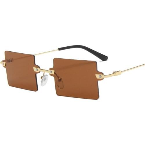 Rimless Square Frame Metal Women Men Sunglasses Pink Blue Lens UV400 Eye Protection Girl Sexy Ladies Fashion Outdoor Eyewear