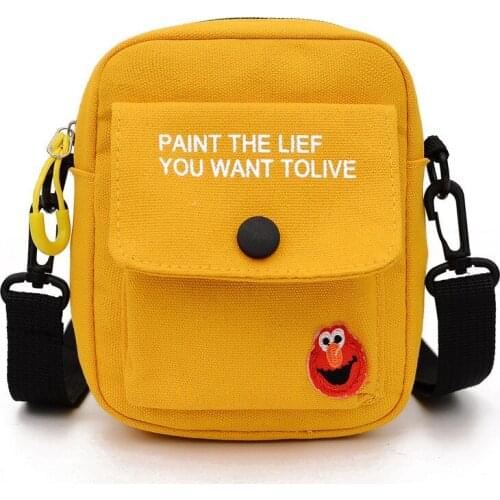 TopFight Kid Girl Canvas Shoulder Bags Cartoon Pattern Mini Messenger Travel Girl Bookbag Yellow Crossbody Bags Phone Purse