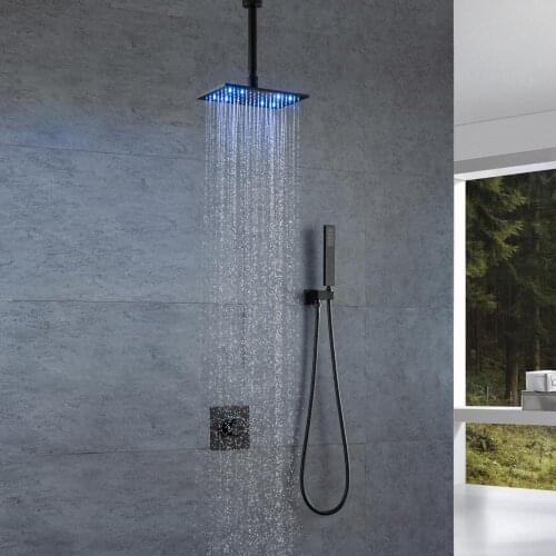 DULABRAHE Concealed Bathroom Shower Faucet Set Thermostatic Bath Mixer Taps LED Shower System Brass Rain Shower Head