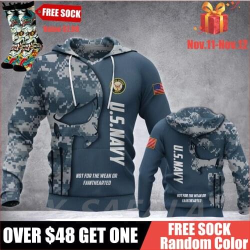 USA American Navy Veteran Skull Flag 3D Printed Hoodie Man Female Zipper Pullover Sweatshirt Hooded Jersey Streetwear Tracksuit