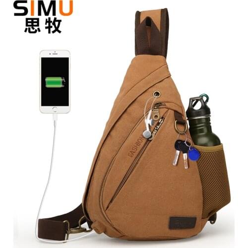 USB Charging Large Capacity Chest Pack Sling Day Pack Canvas Mens Messenger Bags Male Modern Shoulder Bag Unisex Crossbody Bag