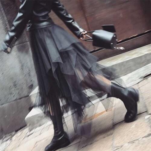 Elastic High Waist Irregular Tulle Midi Skirt Fashion Womens Mesh Tutu Maxi Pleated Long Skirt 2019 Faldas Mujer Moda Saias Jupe