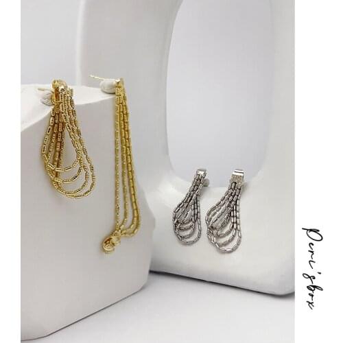 Perisbox Trendy Gold Silver Color Brass Tassel Earring For Women Multi Layer Chain Drop Earrings Minimal Daily Jewellery