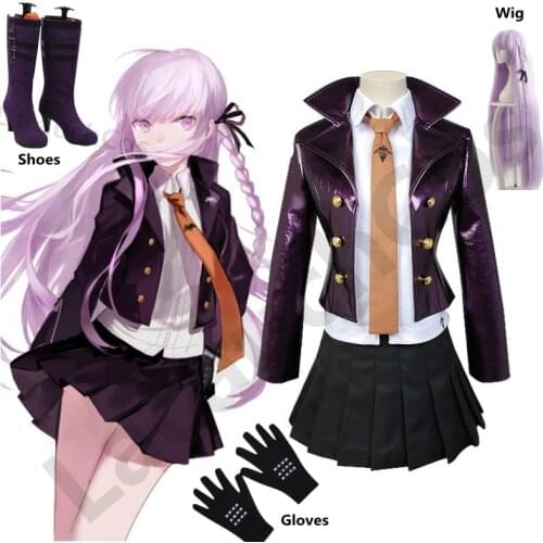 Anime Danganronpa Kyoko Kirigiri women Cosplay Costume Dress Set With Gloves Halloween Cosplay Costume and wig shirt tie Boots