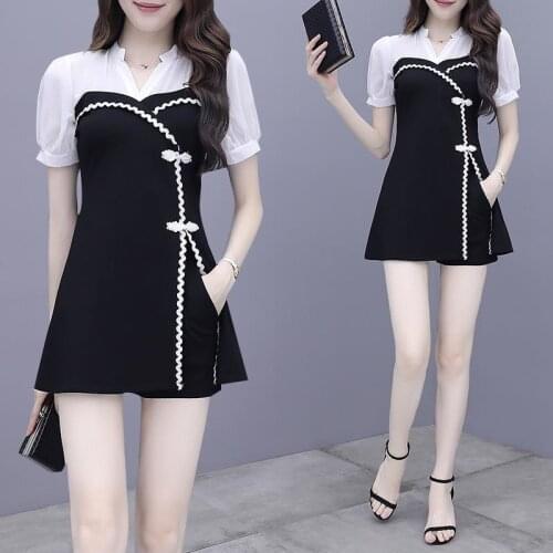 Womens Suit Skirt 2021 Summer New Slim Shows Thin Casual Fashion Korean Temperament Cheongsam Tops Shorts Two Piece Set Women