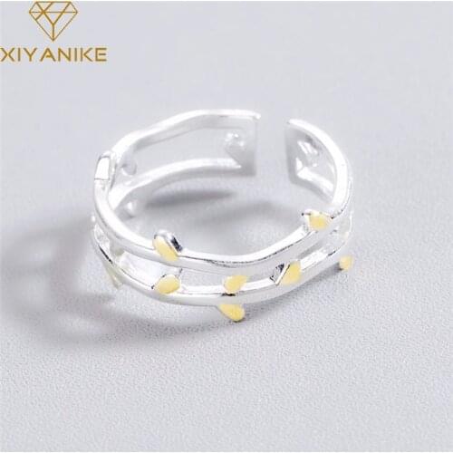 XIYANIKE 925 Sterling Silver Double Yellow Leaves Width Ring For Girls Sweet Romantic Jewelry Accessories Gift Hypoallergenic