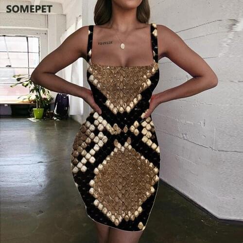 SOMEPET Snake Skin Dresses Women Art Halter Sleeveless Harajuku Sundress Abstract Bodycon Dress Womens Clothing Party New Boho