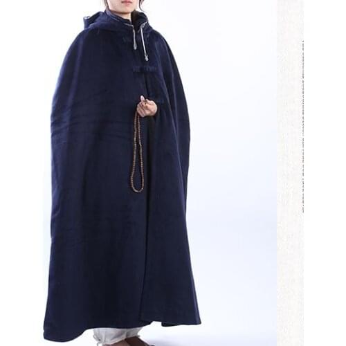 Unisex 5color winter warm cape Buddhism shaolin monks martial arts coat meditation cloak lay abbot nunwarm robe gray/red/blue