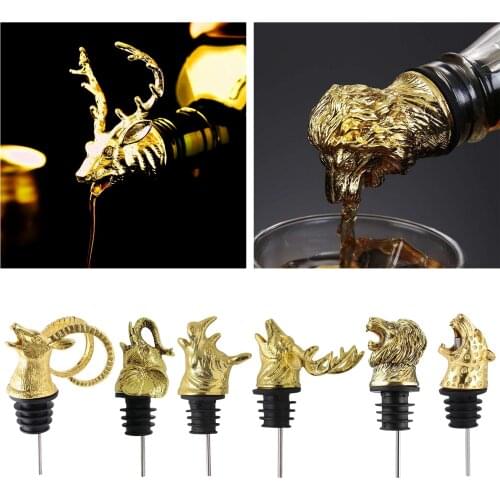 1pc Zinc Alloy Wine Pourer Deer Elk Lion Bull Head Wine Stopper Drinks Home Accessories Holiday Gifts
