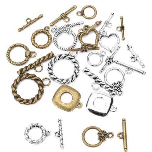 10sets Antique Silver Color Toggle Clasps Hooks Beaded Necklace Findings OT Connectors For Diy Jewelry Making Bracelet Supplies