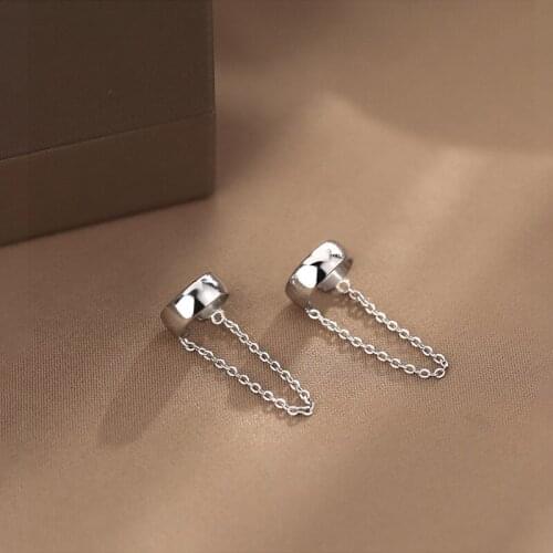 925 Sterling Silver French Non-pierced Chain Ear Clip Female Simple Unique Cold Wind Earrings Cool Handmade Couple Gift