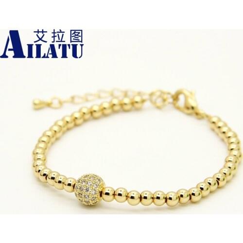 Ailatu Wholesale 10pcs/lot 4mm Advanced Plated Copper Beads with 8mm Clear Cz Beads Lobster Chain Bracelet