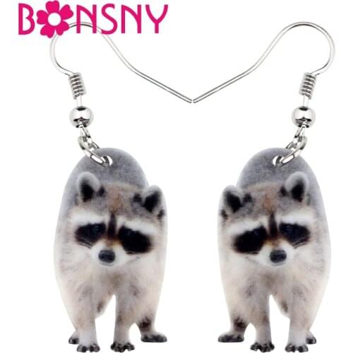 Bonsny Acrylic Sweet Raccoon Ringtail Earrings Drop Dangle Cute Wild Animal Jewelry For Women Girls Teens Gift Charms Wholesale