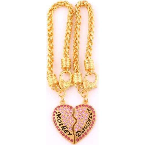 Heart Bracelet For Women Whear Link Chain Sparkling Crystals Mother Daughter Written Elegant Jewelry Zinc Alloy Dropshipping