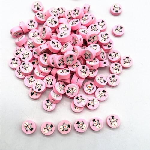 30pcs 10mm Christmas Pattern Beads Polymer Clay Spacer Loose Beads for Jewelry Making DIY Handmade Bracelet Accessories #04