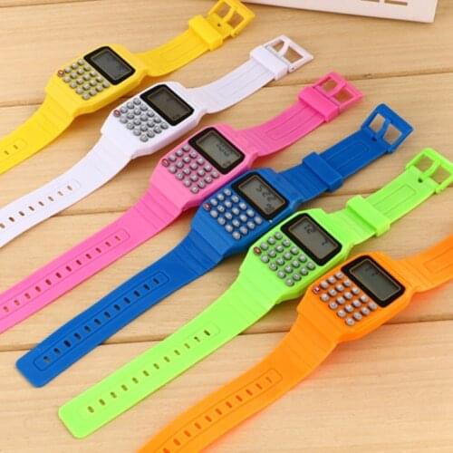 Waterproof Electronic Colorful Silicone Calculator Watch Boy or Girl Student Learning Watch Counting Tools Watch Clock Relojes