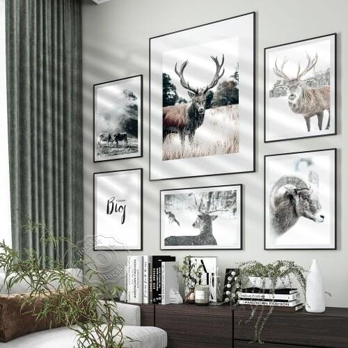 Black And White Elk Goat Cow Animal Art Poster, Big Dream Inspirational Words Decor Prints, Wild Animal Home Decor Wall Picture
