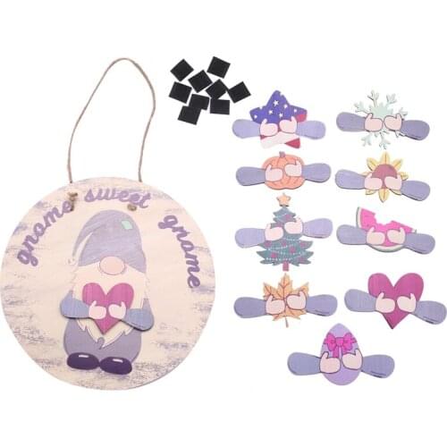 Gnome Door Hanger,Cute Home Welcome Sign Front Door Hanger,Rustic Wooden Handmade Welcome Sign For Farmhouse-ABUX