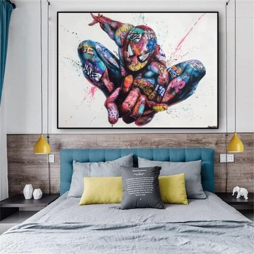 Marvel Graffiti Art Painting Street Pop Art Disney Canvas Print On Wall Art Spiderman Picture For Living Room Movie Posters