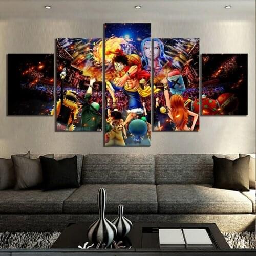 Canvas Print Painting 5 Panel ONE PIECE Straw Hat Pirates Anime Wall Art Modular Pictures for Living Room Poster Home Decoration