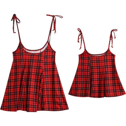Classic Plaid Parent-child Skirt Fashion Mom and Girl Shoulder Lace-Up Skirt Mother and Daughter Outfit