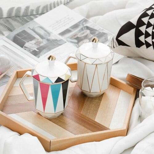 Creative Ceramic Office Home Large Diamond Water Cup With Lid Couple Cup Home Coffee Milk Tea Mug Cup