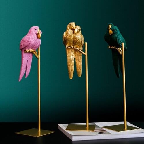 Nordic Creative Resin Simulated Animal Parrot Bird Crafts Ornaments Gold Modern Home Desktop Decoration
