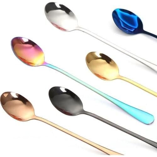 1pcs Coffee Spoon Long-Handle Stainless-Steel Teaspoons Tableware Dessert Ice-Cream Mixing Spoon Kitchen Tools