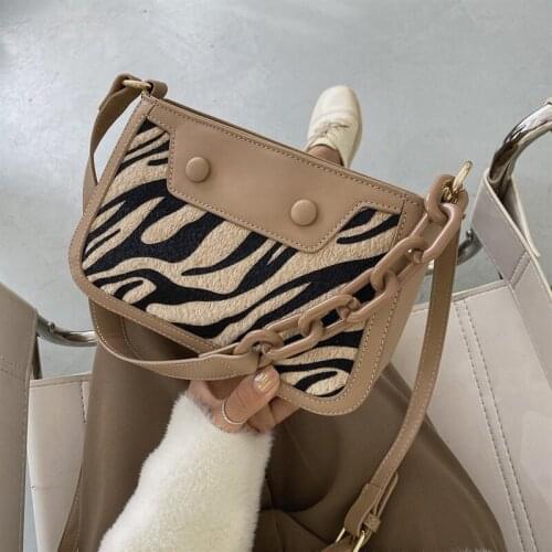 Small Half Moon Crossbody Bags for Women 2020 Winter Animal Pattern Shoulder Handbags and Purses Womens Chain Hand Bag