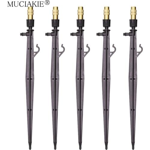 MUCIAKIE 5PCS Single Copper Brass Mist Nozzle on 22.5cm Stake Garden Flowers Irrigation Spray Sprinklers Misting Cooling Nozzle